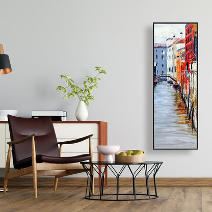 Toile encadrée représentant le Grand Canal de Venise, une chambre à coucher, un bateau et des villes