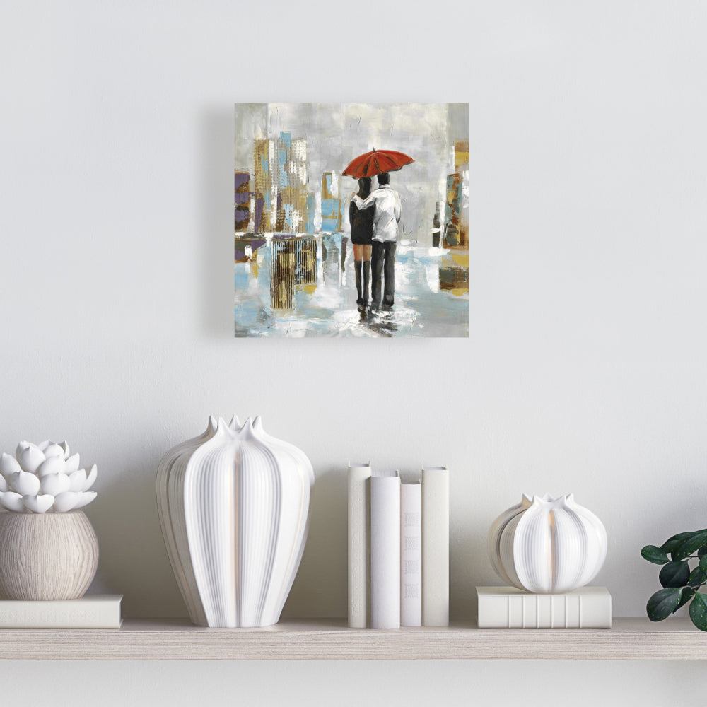 Couple Walking Under Umbrella | Abstract Canvas Home Decor