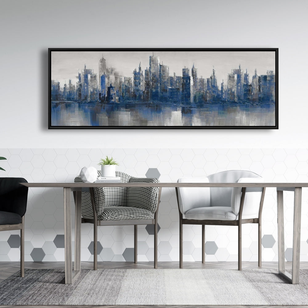 Blue Industrial Building Framed Canvas | Melancholy City Decor