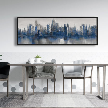 Blue Industrial Building Framed Canvas | Melancholy City Decor