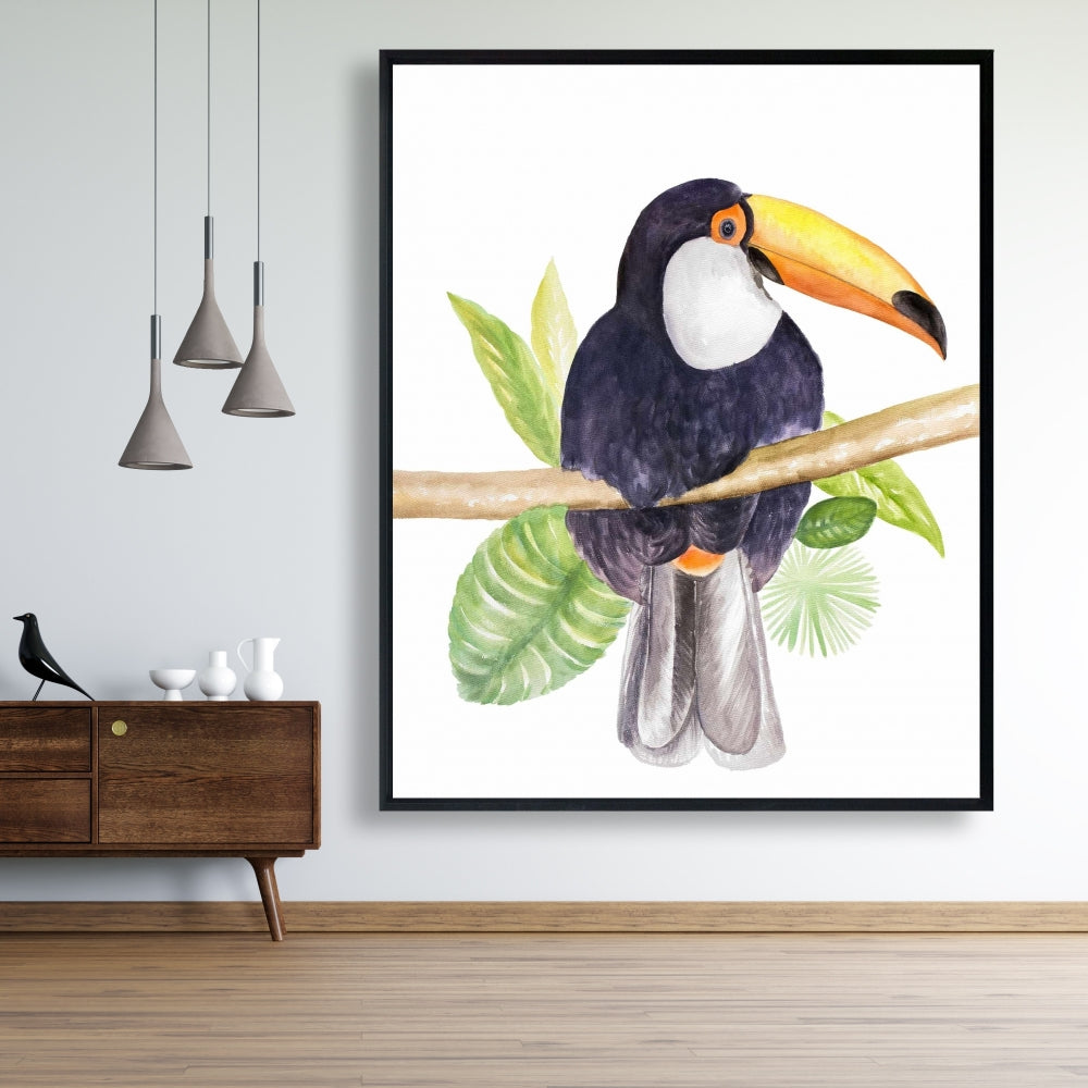 Toile botanique Toucan exotique | Décoration murale encadrée