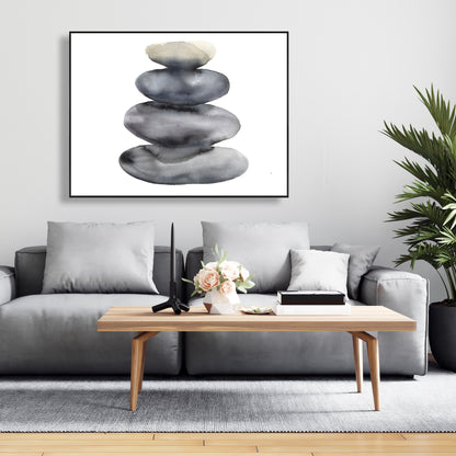 Toile encadrée grise - Nature morte avec quatre pierres chaudes et minéraux