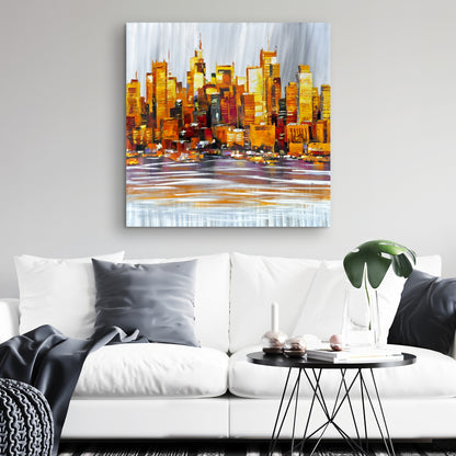 Orange Buildings Canvas | Contemporary Bedroom Wall Art Decor