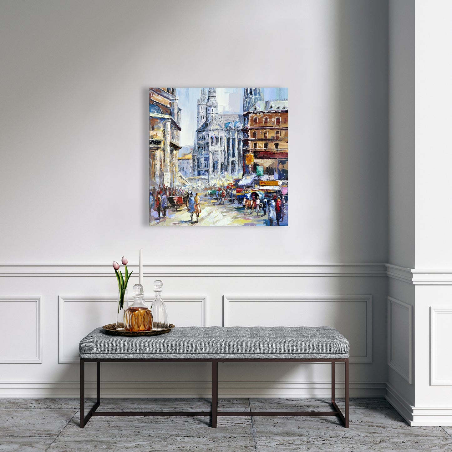 Contemporary Building Blue Canvas - Busy Street Wall Art Decor