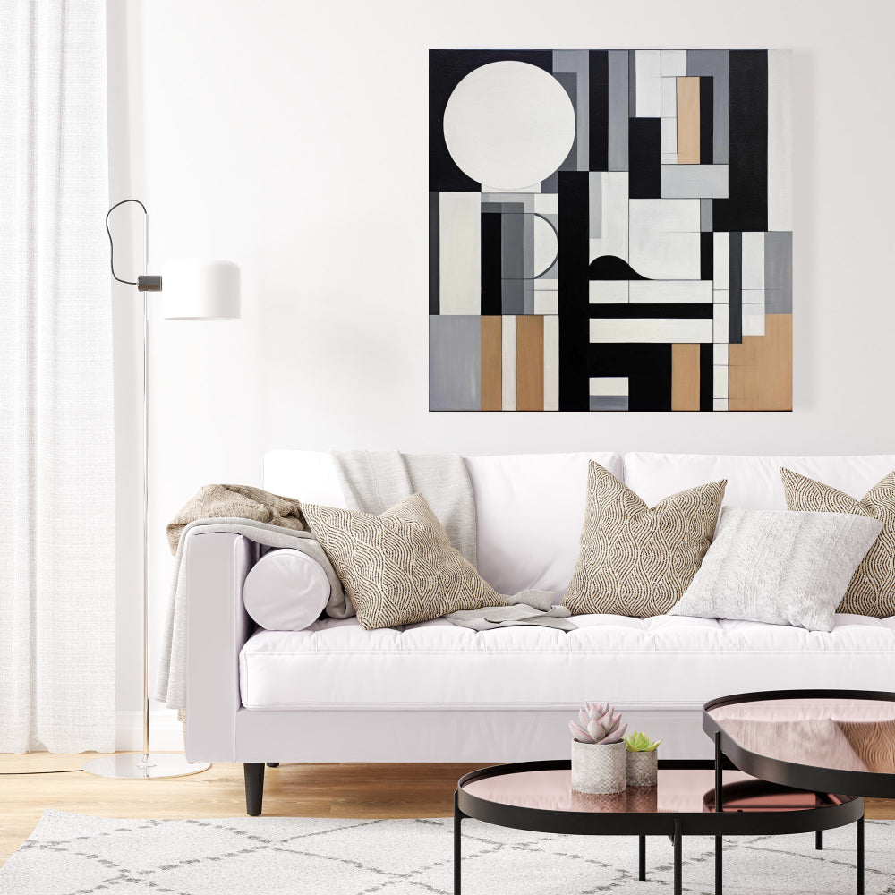 Toile abstraite surchargée de formes bleues – Décoration d'intérieur moderne