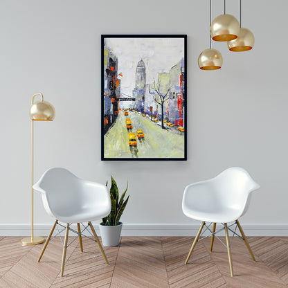 Toile Gray Street - Accents jaunes et rouges | Décoration contemporaine