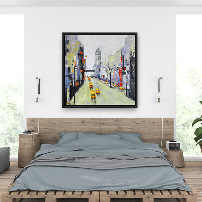 Toile Gray Street - Accents jaunes et rouges | Décoration contemporaine