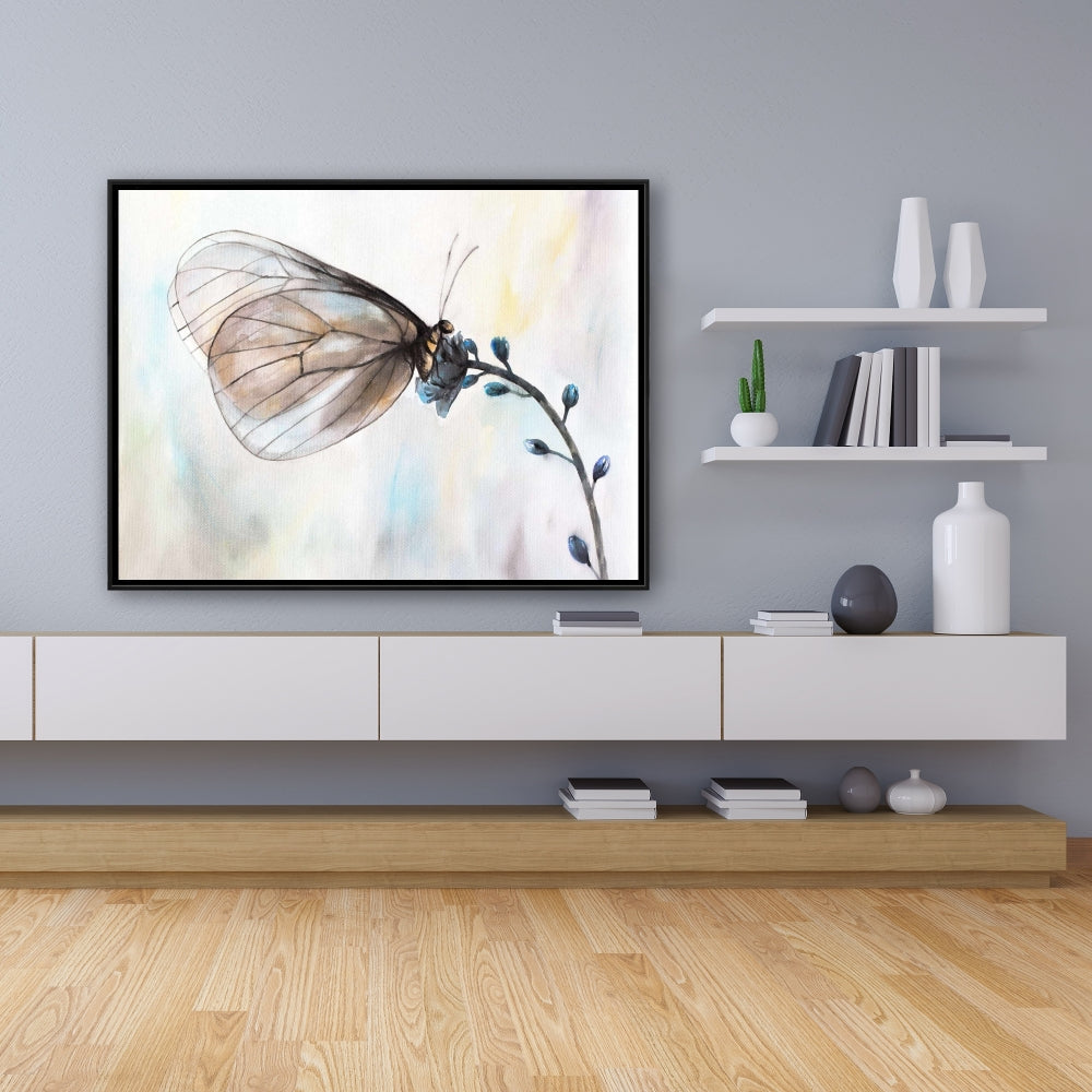 Romantic Blue Butterfly on Flowers Canvas | Home Decor Art