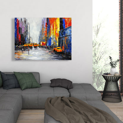Color Spotted Street with Taxis Canvas | Building Cities Blue