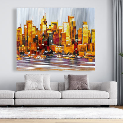 Orange Buildings Canvas | Contemporary Bedroom Wall Art Decor