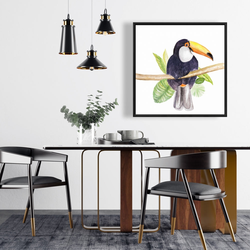 Toile botanique Toucan exotique | Décoration murale encadrée