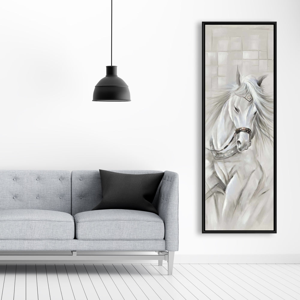 White Horse Canvas | White Framed Wall Art | Home Decor