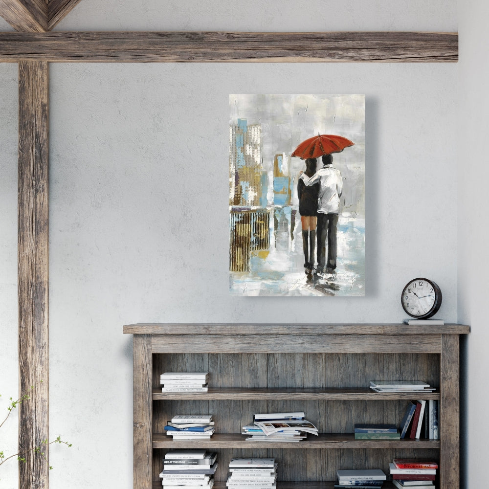 Couple Walking Under Umbrella | Abstract Canvas Home Decor