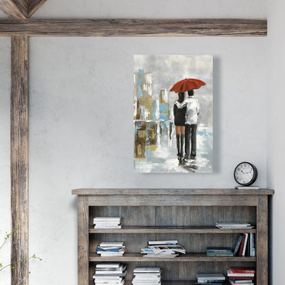 Couple Walking Under Umbrella | Abstract Canvas Home Decor