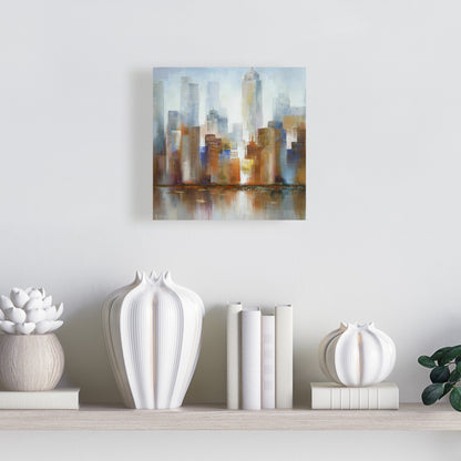 Paysage urbain dans le brouillard sur toile bleue | Décoration d'intérieur moderne