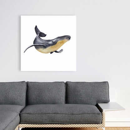 Watercolor Blue Whale Canvas - Gray Aquatic Animal Decor