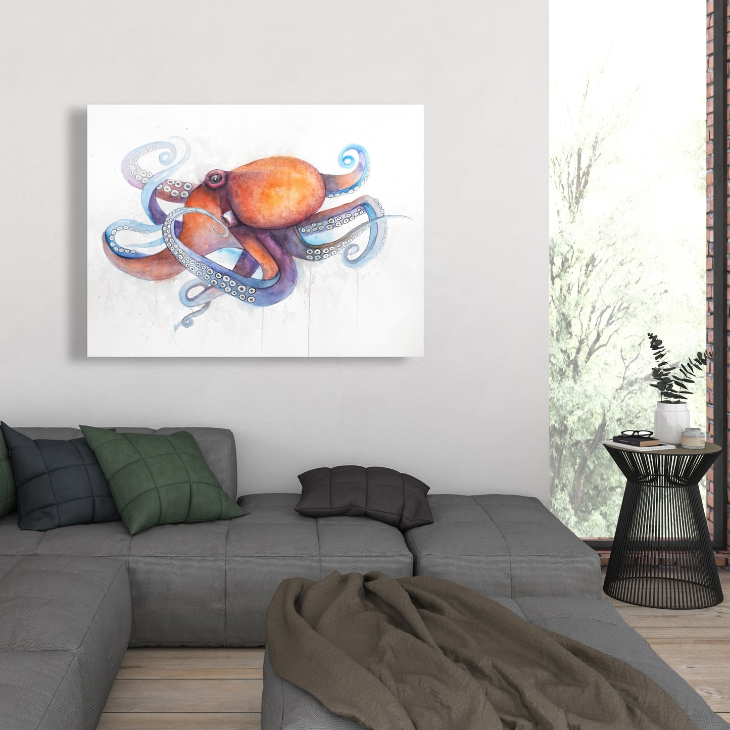 Toile colorée de profil de pieuvre | Décoration de chambre - Illustration