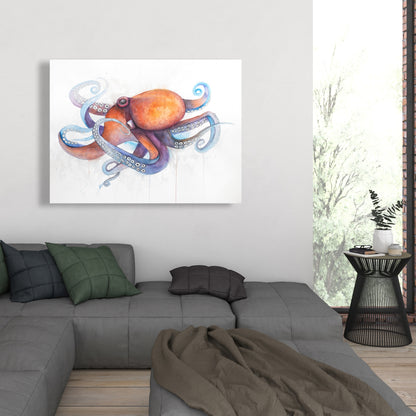 Toile colorée de profil de pieuvre | Décoration de chambre - Illustration