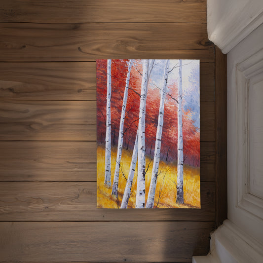 Fall Landscape with Birches Door Mat - Indoor Outdoor Decor