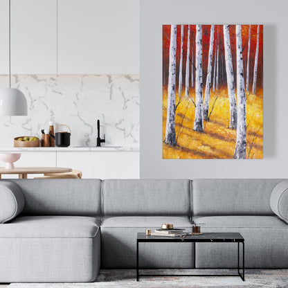 Modern Gray Fall Forest Canvas | Bedroom Wall Art Decor