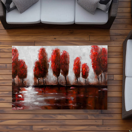 Red Trees - Landscapes Living Room Outdoor Area Rug | Home Decor