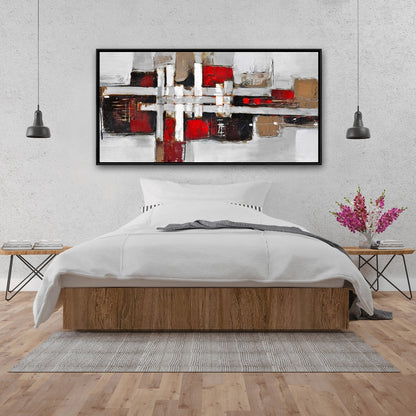 Toile aux formes abstraites grises – Décoration d'intérieur aux accents rouges