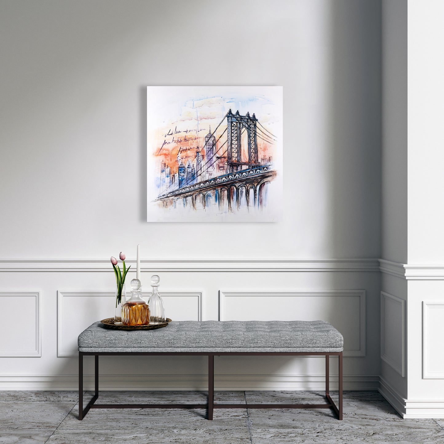 Bridge Sketch Canvas - Illustrative Bedroom Art for Home Decor
