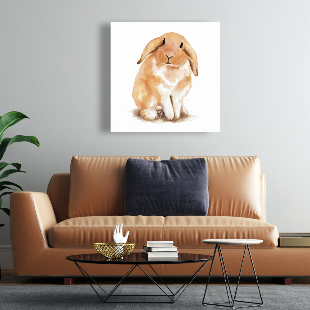 Toile représentant un lapin bélier | Décoration murale animalière orange pour chambre à coucher