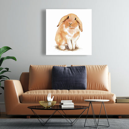 Toile représentant un lapin bélier | Décoration murale animalière orange pour chambre à coucher