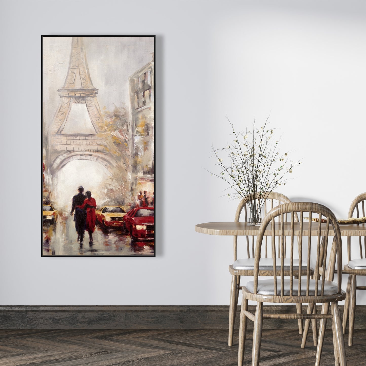 Toile « Rue animée de Paris » | Décoration d'intérieur avec cadre rouge