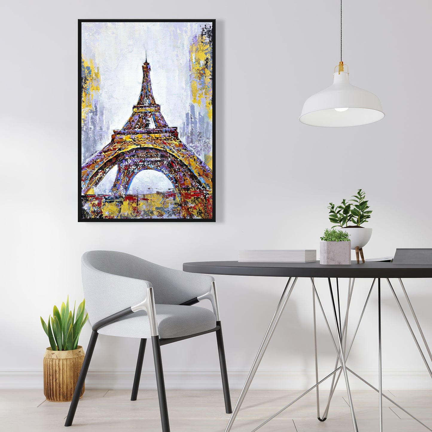 Toile de chambre à coucher avec bâtiment jaune | Peinture abstraite sur la Tour Eiffel