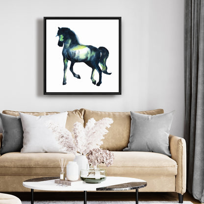 Toile encadrée élégante représentant un cheval bleu - Décoration d'intérieur avec animaux de la ferme