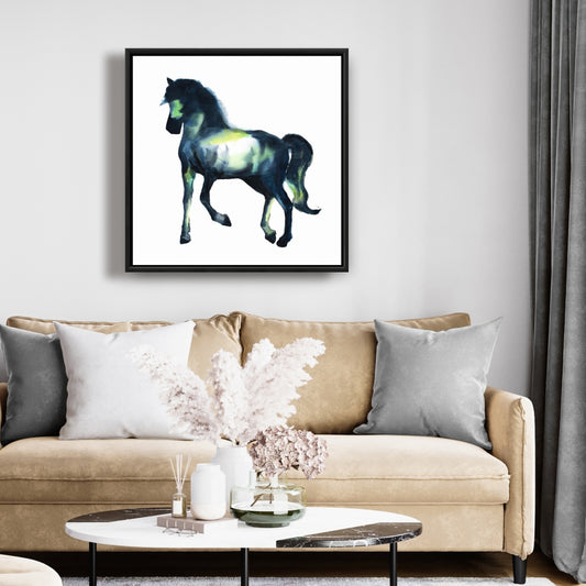 Toile encadrée élégante représentant un cheval bleu - Décoration d'intérieur avec animaux de la ferme