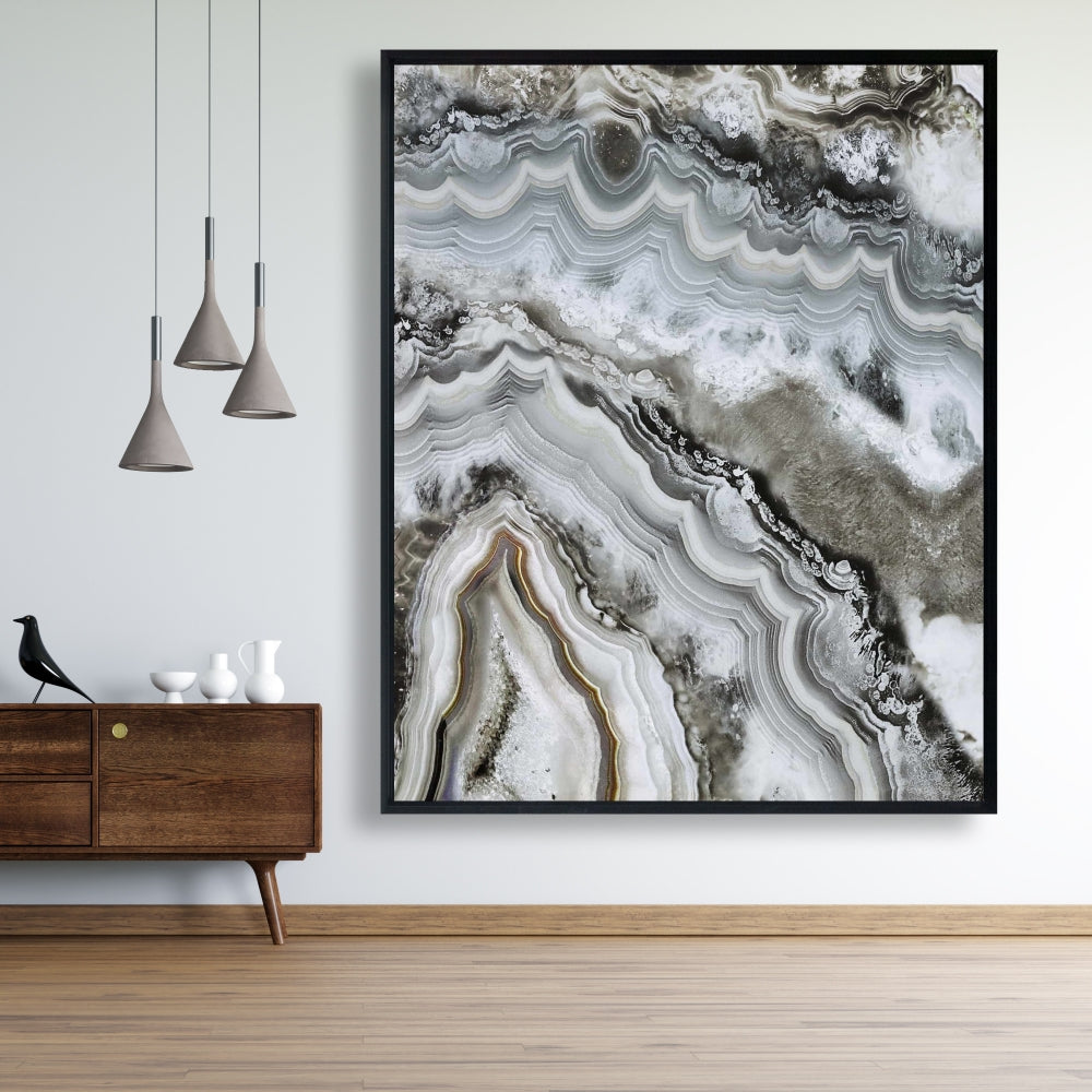 White Abstract Geode Framed Canvas - Hyperrealist Home Decor
