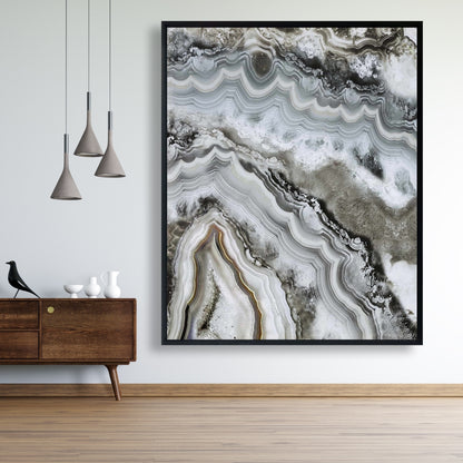 White Abstract Geode Framed Canvas - Hyperrealist Home Decor