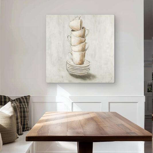 Stacked Cups - Gray Metal Print for Kitchen Home Decor