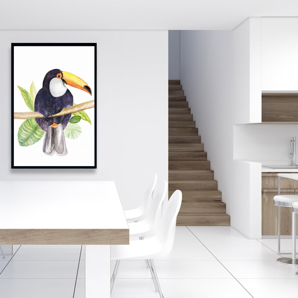 Toile botanique Toucan exotique | Décoration murale encadrée