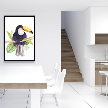 Toile botanique Toucan exotique | Décoration murale encadrée