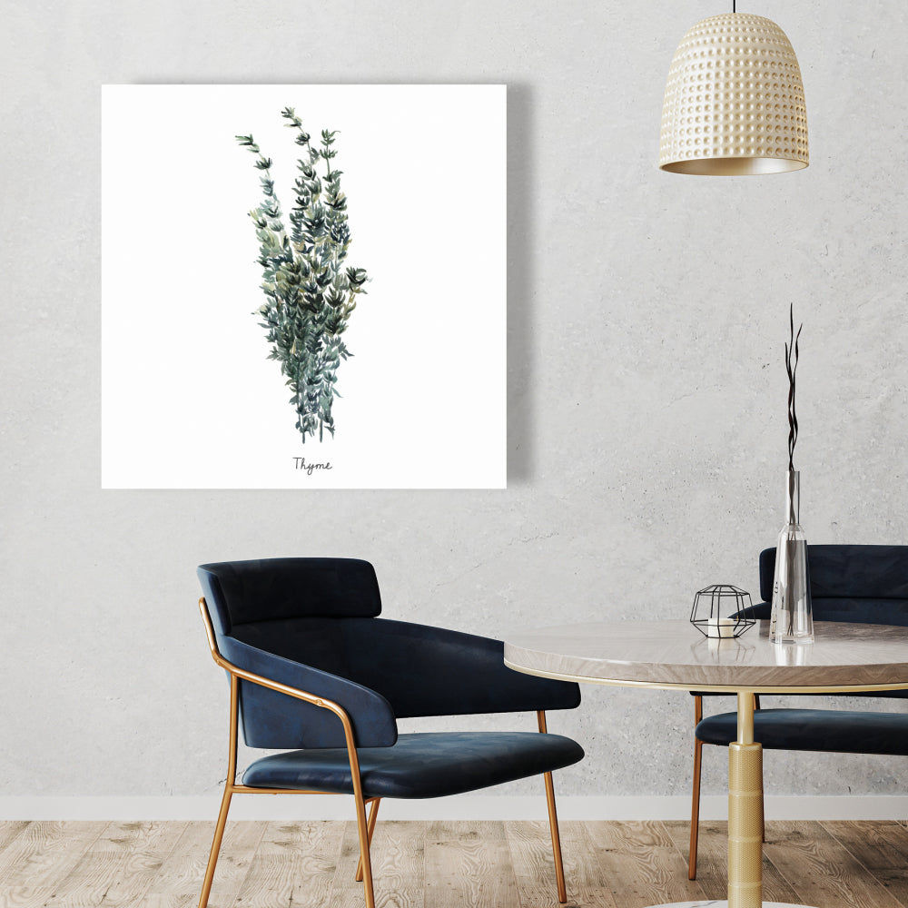 Toile « Feuilles de thym » | Décoration murale de cuisine blanche