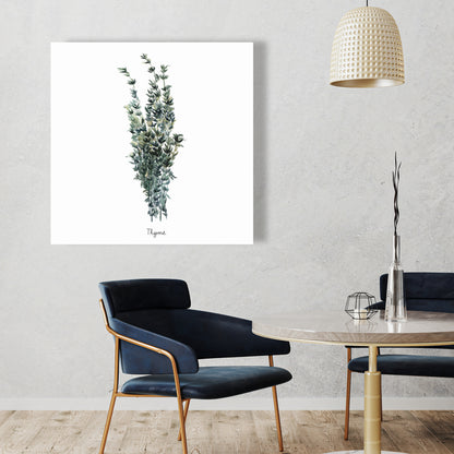 Toile « Feuilles de thym » | Décoration murale de cuisine blanche
