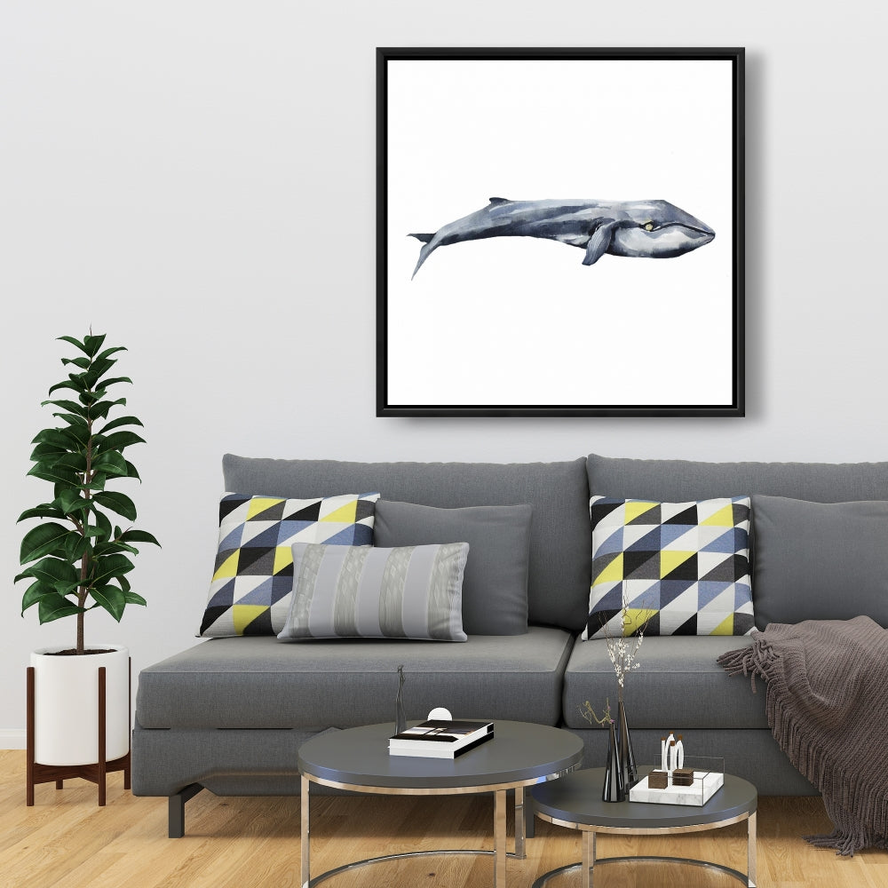 Watercolor Whale Blue Framed Canvas | Aquatic Home Decor
