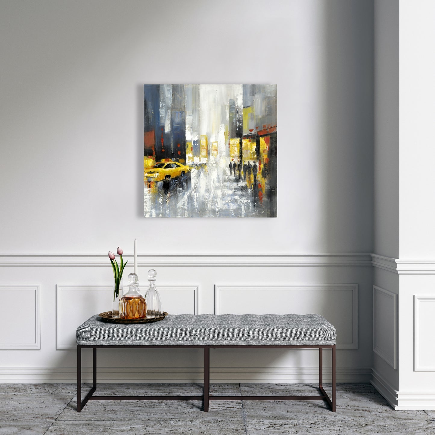 Rainy Busy Street Canvas | Building Bedroom Cities Decor