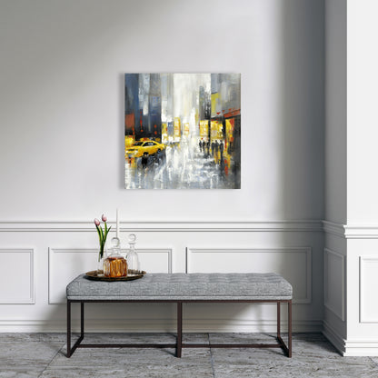 Rainy Busy Street Canvas | Building Bedroom Cities Decor