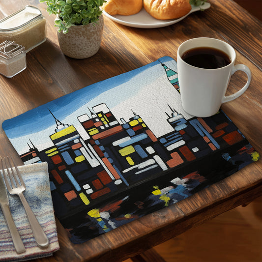 Colorful skyline - 14"x18" Braided Polyester Placemat