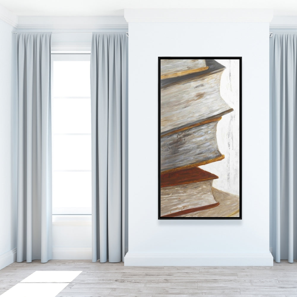 Mountain of Vintage Books | Still Life Brown Canvas for Home Decor