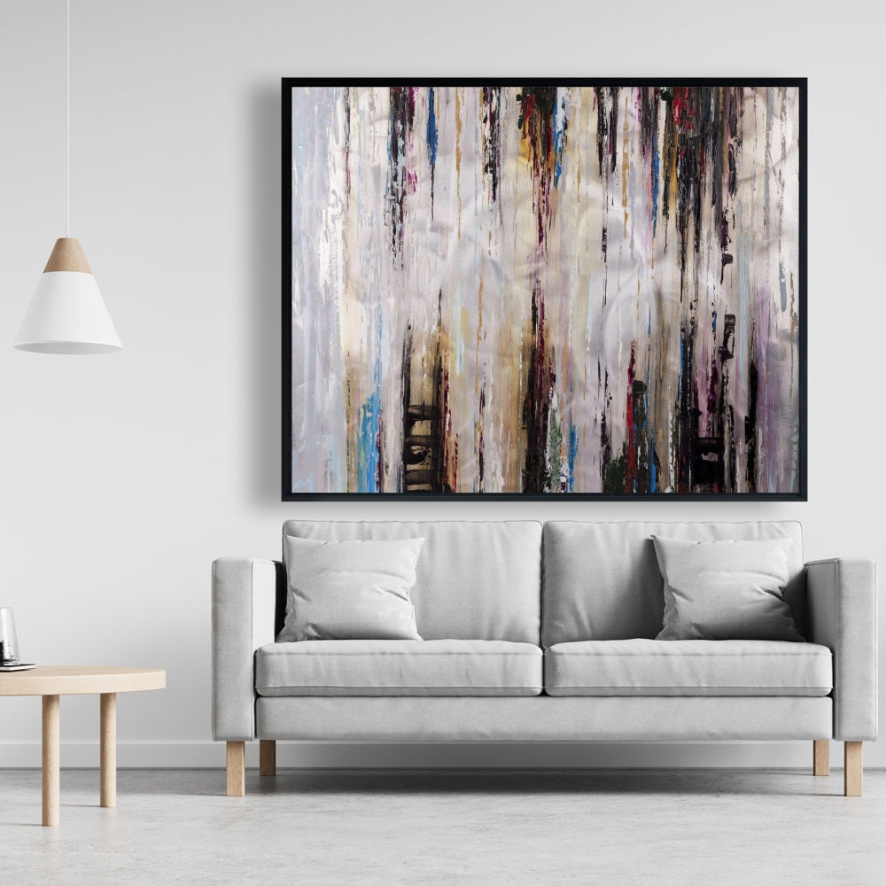 Peinture liquide abstraite - Toile encadrée bleue moderne pour décoration intérieure