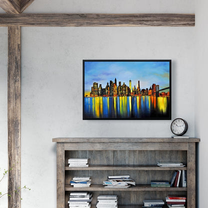 Ville de nuit avec pont | Toile encadrée | Décoration d'intérieur