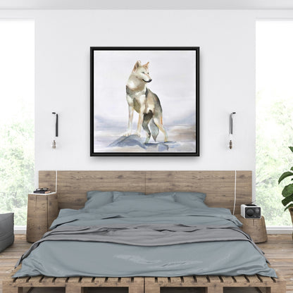Toile de loup – Art encadré de montagne rustique pour la décoration intérieure