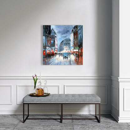 Abstract Red & Blue City Canvas | Bedroom Wall Art Decor
