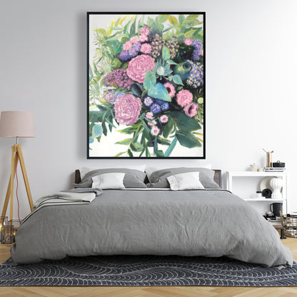 Mélodie de fleurs fuchsia - Toile encadrée florale violette